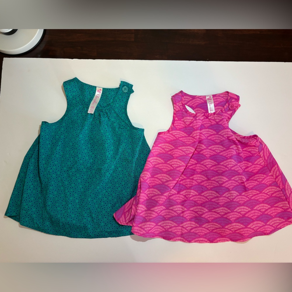 Cherokee Kids Sleeveless trapeze style Tops - Teal and Pink - 3T button detail